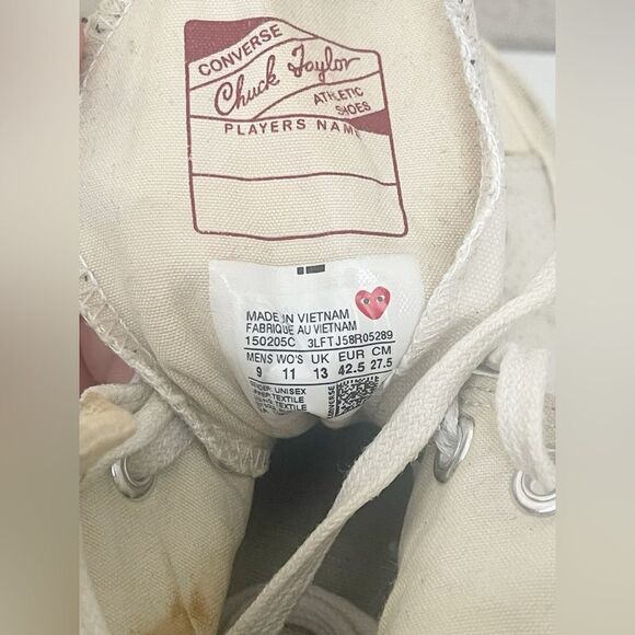 Come Des Garçons PLAY Converse Chuck Taylor Hidden Heart High Top Sneaker W11 M9 - Picture 15 of 15